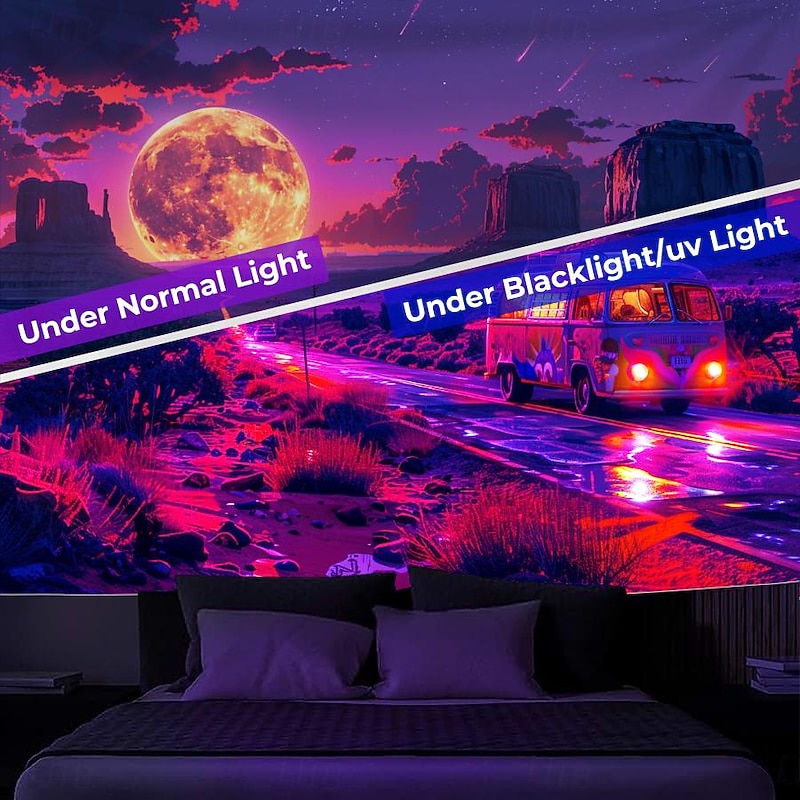 Blacklight Tapestry UV Reactive Glow in the Dark Glow Party Neon Desert Trip Psychedelic Trippy Misty Hanging Tapestry Wall Art Mural for Living3