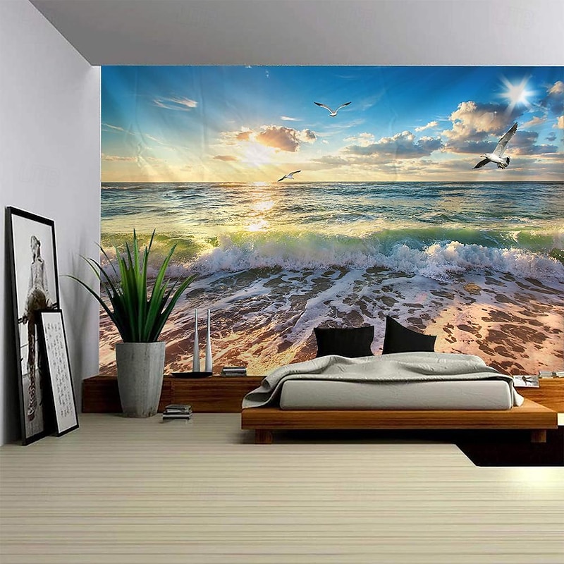 Ocean Wave Hanging Tapestry Wall Art Large Tapestry Mural Decor Photograph Backdrop Blanket Curtain Home Bedroom Living Room Decoration4