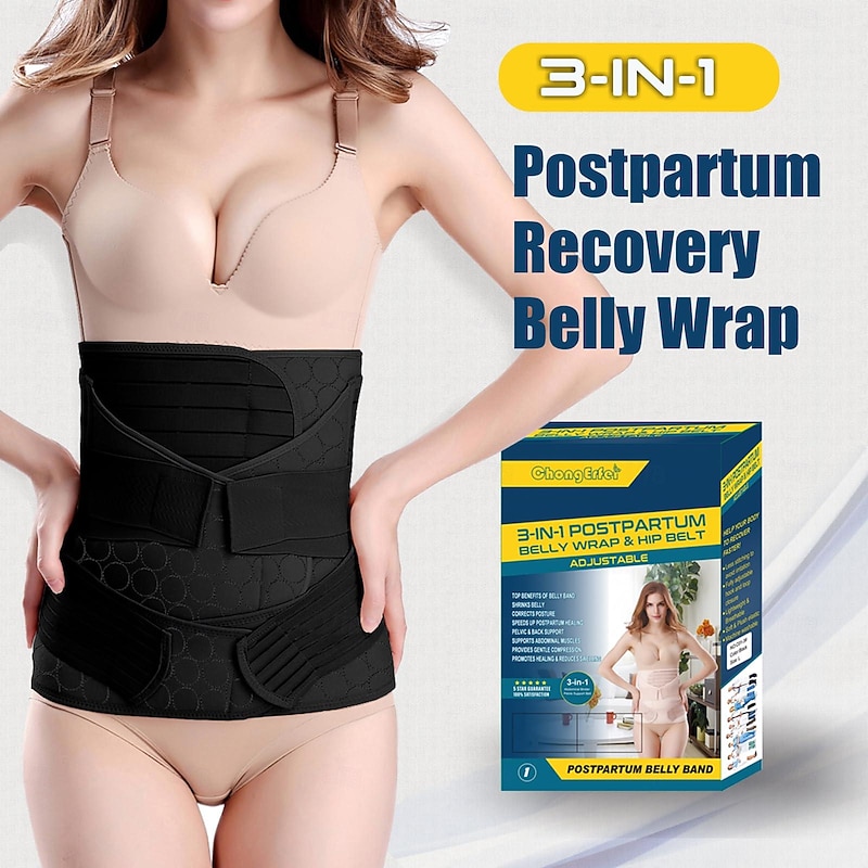 3 in 1 Postpartum Belly Wrap - Recovery Belly/Waist/Pelvis Belt Black Postpartum Belly Band2