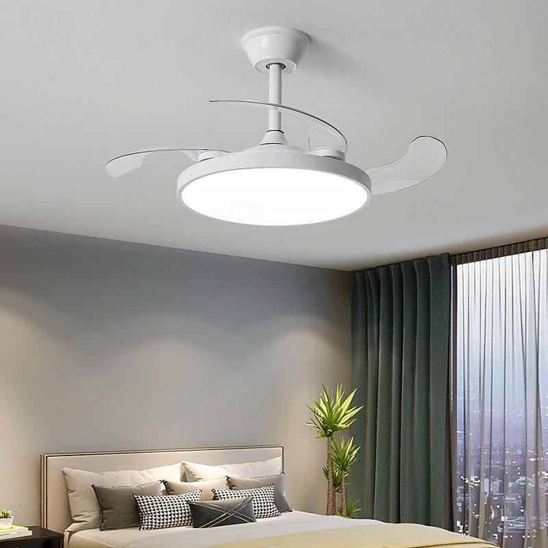 Ceiling Fan with Lights 90/105cm Dimmable LED 3 Color 6 Speeds Timing Reversible Blades with Remote Control, Household Fan Chandelier, indoor Low Profile Flush Mount Ceiling Fan4
