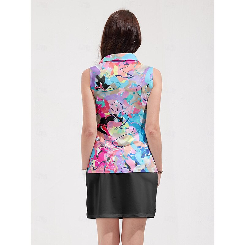 Women's Golf Polo Shirt Pink Sleeveless Sun Protection Top Ladies Golf Attire Clothes Outfits Wear Apparel2