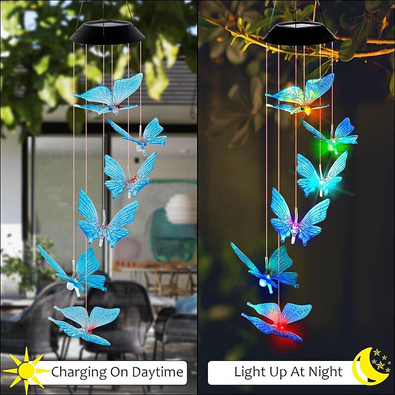 Solar Butterfly Wind Chime Light RGB Color Changing Garden Light Outdoor Waterproof Balcony Garden Park Tree Hanging Light2