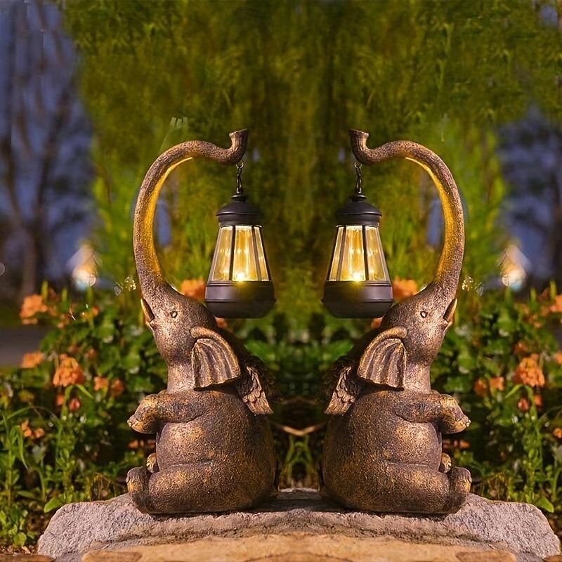 1pc Solar Garden Statue Elephant Figurine Light Outdoor Decor LED Lights for Outside Patio Yard Lawn Decorations Housewarming Mother's Gifts