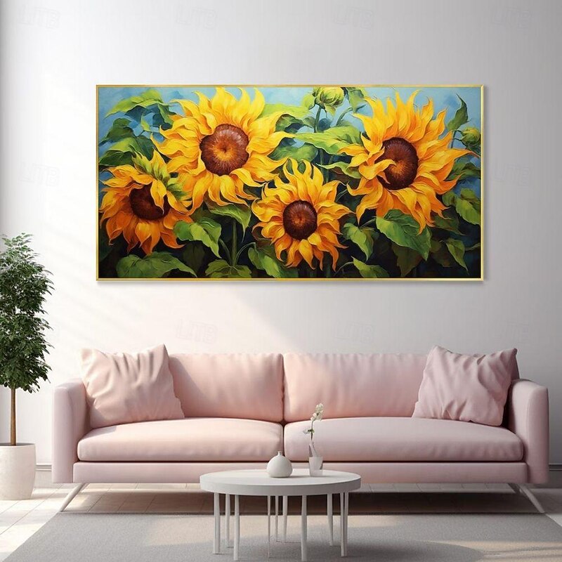 Large Size Handmade Oil Painting Canvas Wall Art Decoration 3D Palette Knife Sunflower Flowers for Home Decor Rolled Frameless Unstretched Painting4