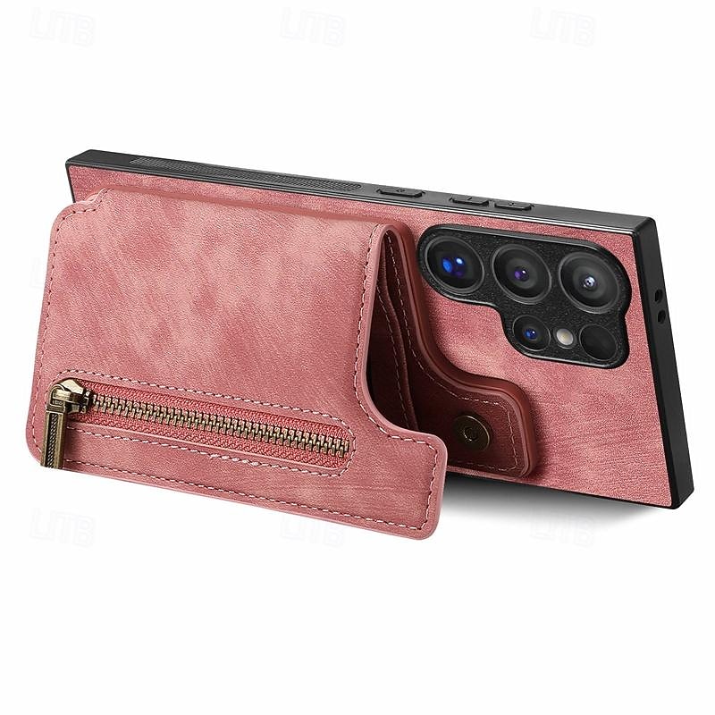 Phone Case For Samsung Galaxy S25 S24 S23 S23 FE S22 S21 Ultra Plus A35 5G A25 A15 A14 Back Cover with Stand Holder Card Slot Shockproof Retro TPU PU Leather4