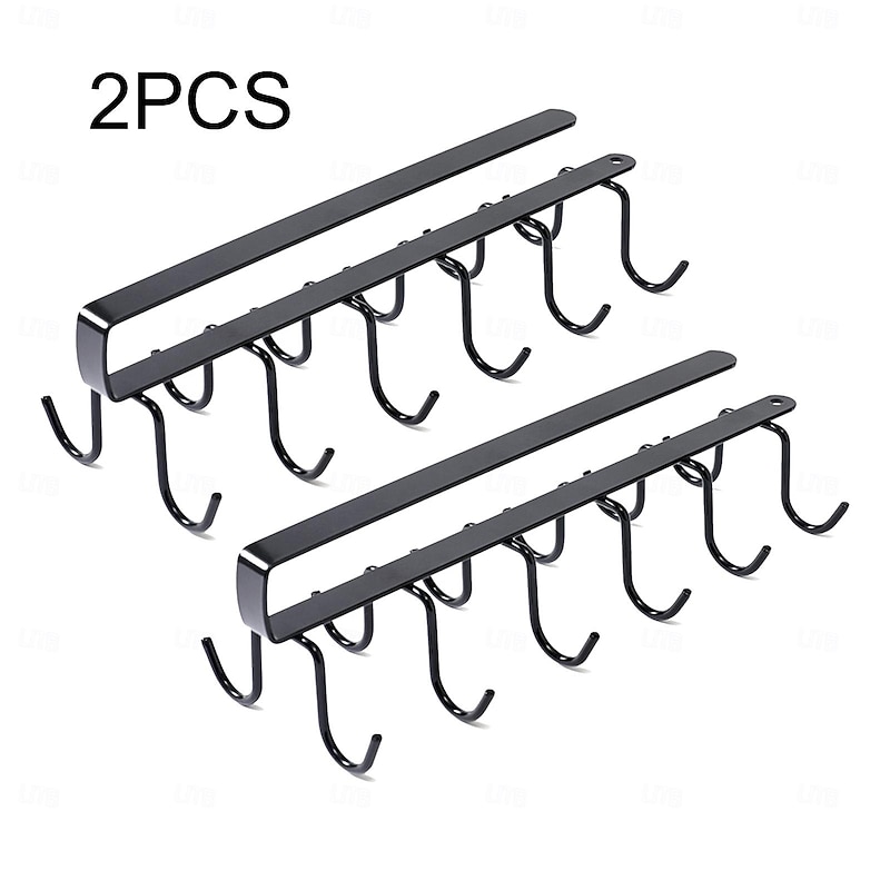 2pcs No-Drill Household Kitchen Cup Racks: Cabinet Hanging Shelves, Suspended Cup Holder Hooks for Organizing and Storing Cups4