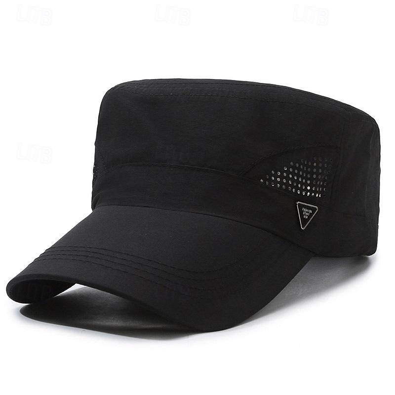 Men's Flat Cap Sun Hat Trucker Hat Black Navy Blue Polyester Mesh Fashion Casual Street Daily Plain Adjustable Sunscreen Breathable2