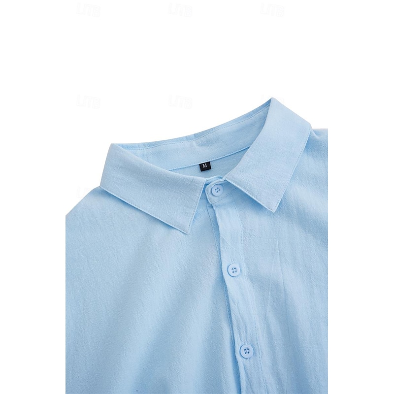 Men's Shirt Linen Shirt Summer Shirt Beach Shirt Untucked Shirts Plain Vacation Casual Black White Pink Royal Blue Long Sleeve Lapel Spring & Summer Clothing Apparel3
