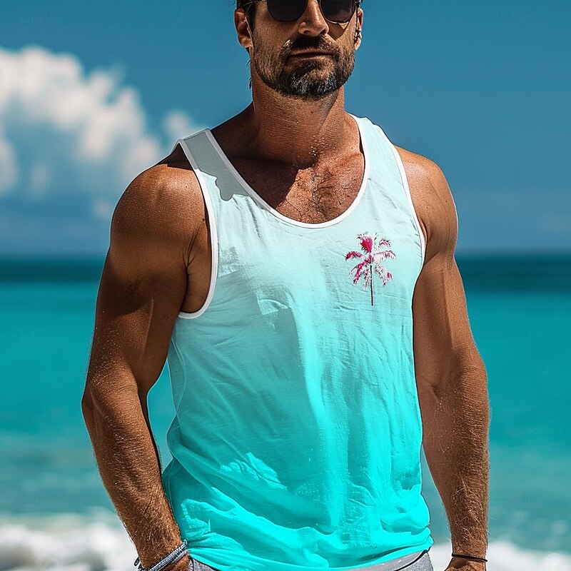 Men's Ombre Coconut Tank Top Vest Top Undershirt Sleeveless T shirt 3D Print Crew Neck Shirt Fashion Designer Going out Gym Light Blue Yellow Summer Spring Clothing Apparel S M L XL XXL XXXL4