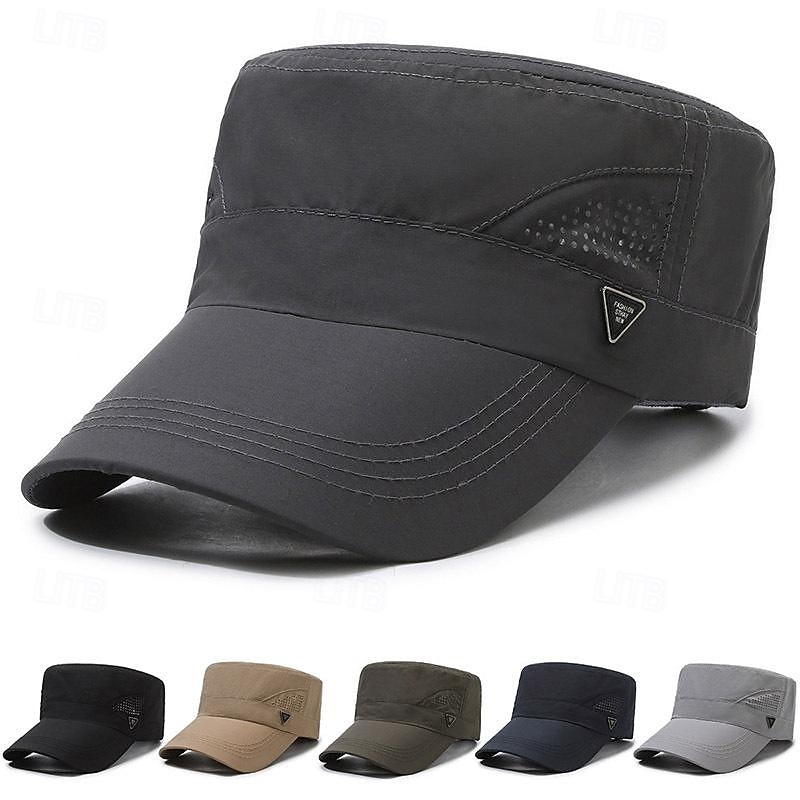 Men's Flat Cap Sun Hat Trucker Hat Black Navy Blue Polyester Mesh Fashion Casual Street Daily Plain Adjustable Sunscreen Breathable