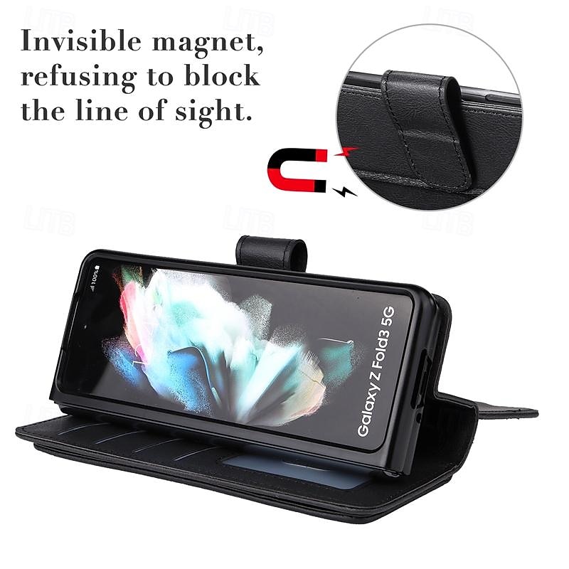 Phone Case For Samsung Galaxy Z Fold 5 Z Fold 4 Z Fold 3 Wallet Case Magnetic Full Body Protective Kickstand Retro TPU PU Leather3