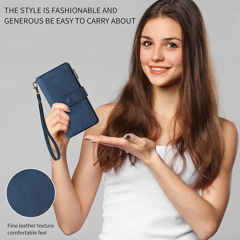 Phone Case For iPhone 17 Pro Max 17 Air 16 15 14 Pro Max Plus 13 12 11 Pro Max Mini Wallet Case Zipper Full Body Protective with Wrist Strap Retro TPU PU Leather4