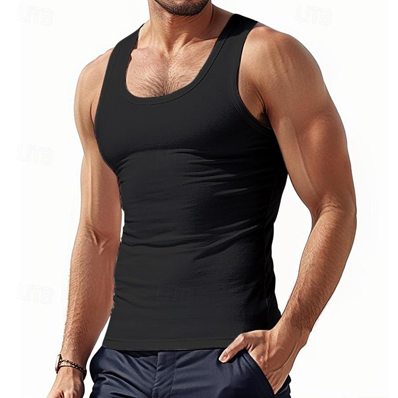 Men's Tank Top Vest Top Undershirt Sleeveless Shirt Sleeveless U Neck Spring & Summer Plain Fashion Designer Basic Vacation Street Going out Black White Red Top Tee for Men4