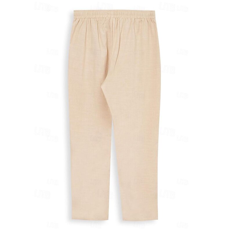 Men's Linen Pants Trousers Summer Pants Drawstring Elastic Waist Plain Comfort Soft Daily Beach Fashion Simple Khaki Micro-elastic3