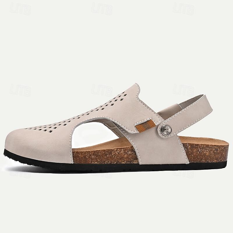Men's Sandals Slippers & Flip-Flops Flat Sandals Microfiber Breathable Comfortable Slip Resistant Loafer Buckle Brown Beige3