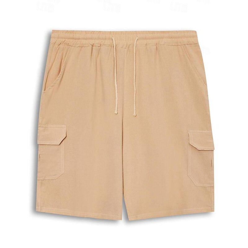 Men's Shorts Linen Shorts Summer Shorts Beach Shorts Drawstring Elastic Waist Multi Pocket Plain Knee Length Party Beach Hawaiian Casual White Khaki Inelastic4
