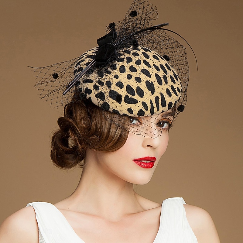 Fascinators Hats Headwear 100% Wool Beret Hat Pillbox Hat Veil Hat Wedding Cocktail Elegant Wedding With Feather Tulle Headpiece Headwear