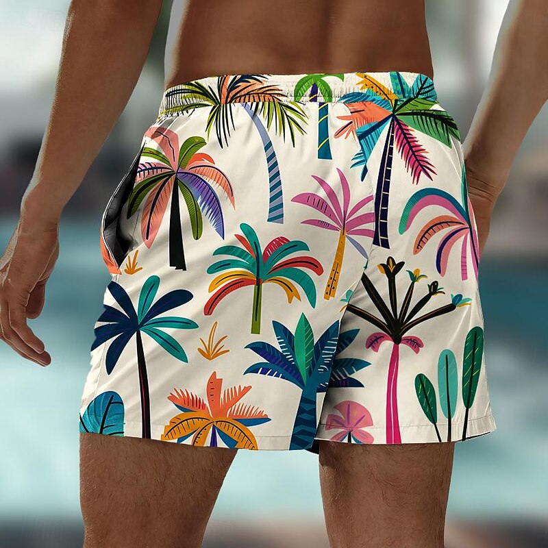 Men's Coconut Tree Colorful Flower / Floral Swim Shorts Board Shorts Swimming Trunks Mid Waist Hawaiian Casual Holiday Beach Drawstring with Mesh lining Elastic Waist Designer Clothing Apparel2