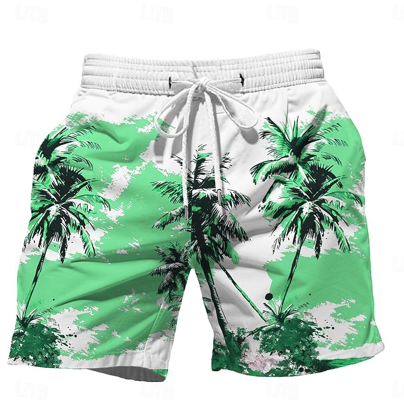 Men's Coconut Tree Flower / Floral Swim Trunks Swim Shorts Board Shorts Mid Waist Hawaiian Casual Holiday Beach Drawstring with Mesh lining Elastic Waist Designer Clothing Apparel4