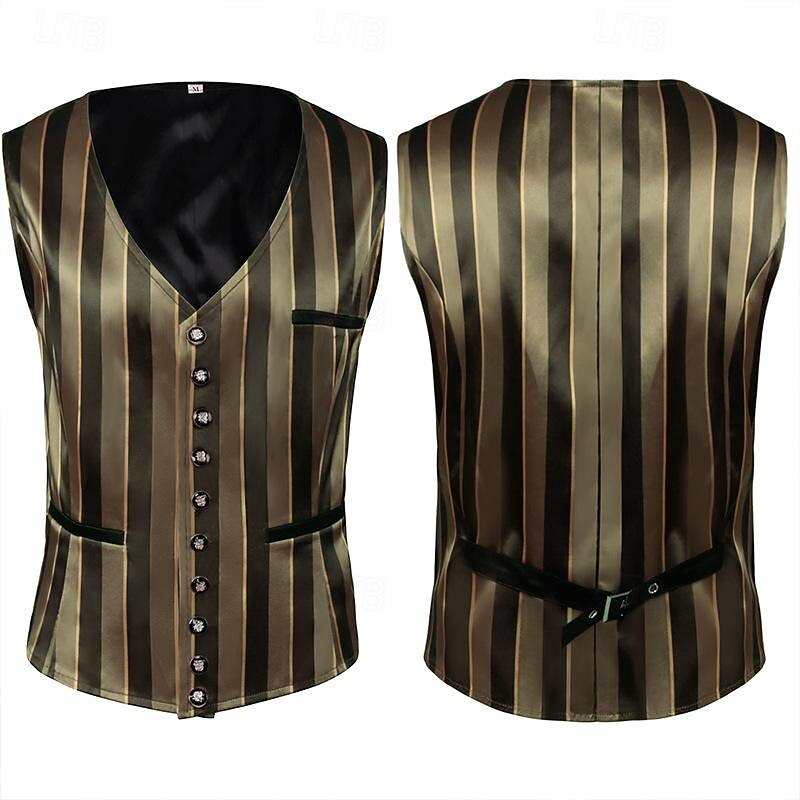 Retro Vintage Rococo 19th Century Vest Waistcoat Aristocrat Slim Fit Stripes Fancy Dress Men's Royal Carnival New Year Masquerade Party Party / Evening Carnival of Venice Adults' Vest