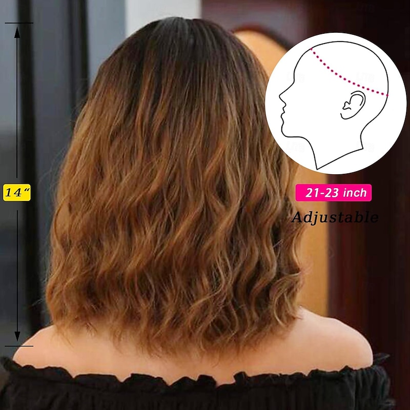 Wig with Bangs Soft Short Bob Wigs for Women Synthetic Shoulder Length Women's Wavy Wigs for Halloween Costumes Cosplay Daily3