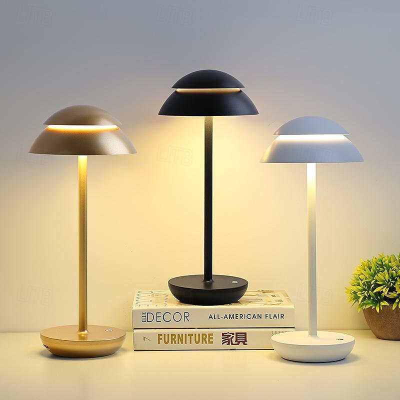 Cordless Metal Table Lamp Touch Sensor Control LED Table Lamp Desk Light,3 Color Stepless Dimmable Battery Powered Lamp,Night Light for Kids Nursery, Bedroom, Desk and Cafe