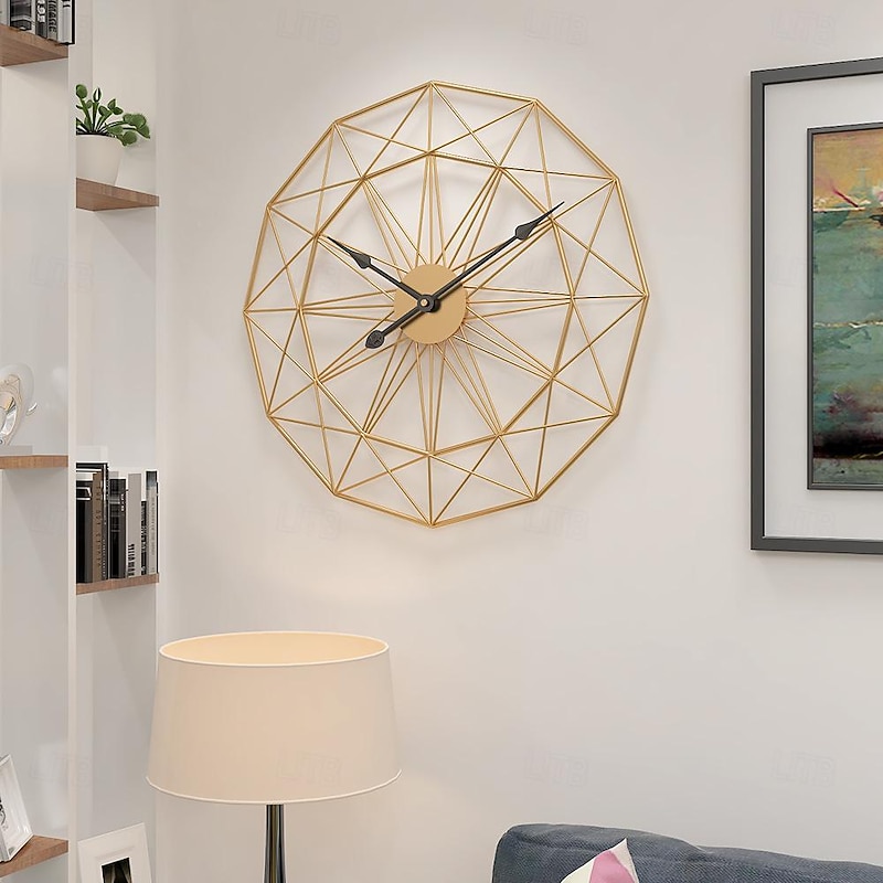 Retro Nordic Type Iron Art Large Silent Hanging Wall Clock Mute Hanger Clocks Home Living Room Bedroom Decoration Accessories 50 / 60 cm Gold Black