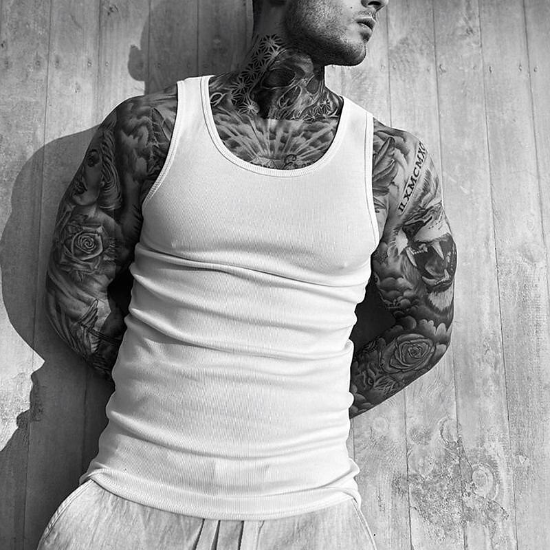 Men's Tank Top Vest Top Undershirt Sleeveless Shirt Sleeveless Crew Neck Spring & Summer Plain Fashion Designer Basic Vacation Street Going out Light Yellow Black White Top Tee for Men 10