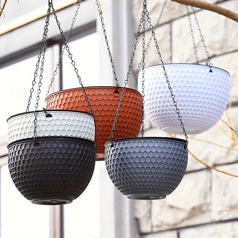 Hanging Planters Self Watering Hanging Baskets Dark Grey For Indoor Outdoor Plants Flower Plant Pots