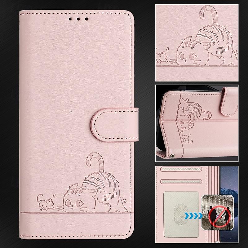 Phone Case For Samsung Galaxy S25 S24 S23 S23 FE S22 S21 Ultra Plus A55 5G A35 5G A25 A15 Back Cover with Stand Holder Magnetic with Wrist Strap Cat Retro TPU PU Leather