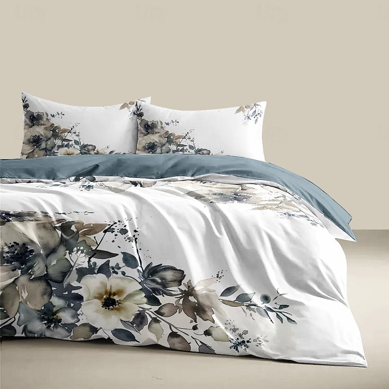 100% Cotton Vintage Floral Series Duvet Cover 3-Piece Set Short Fluff for Summer Soft Skin Friendly Comfy Lightweight4