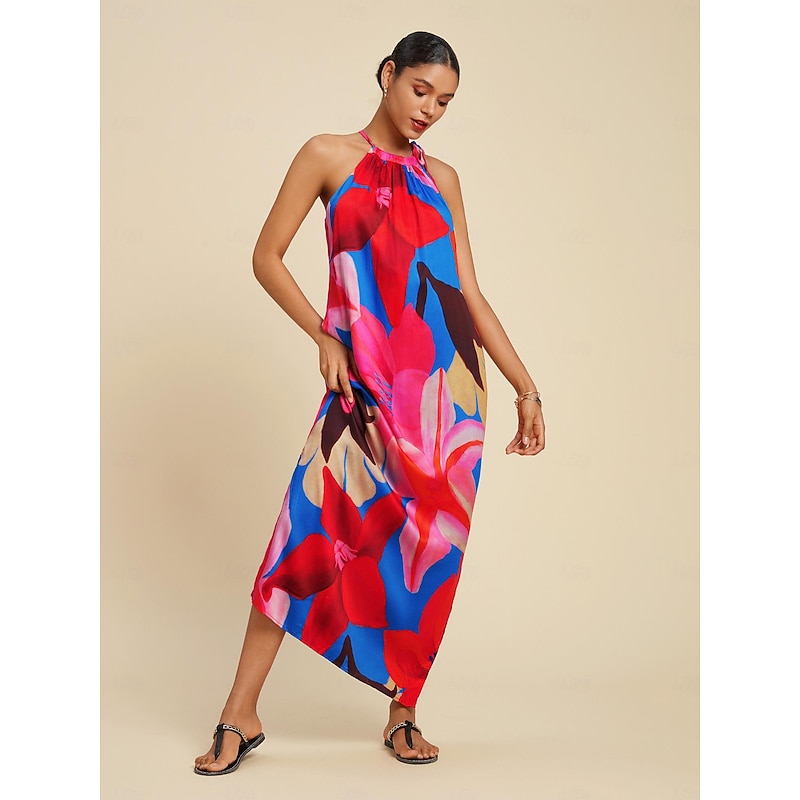 Tencel Floral Print Halter Maxi Dress