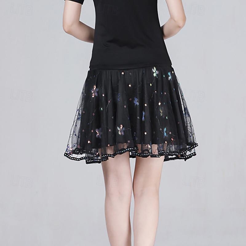 Latin Dance Ballroom Dance Skirts Pure Color Splicing Tulle Women's Performance Training High Polyester4