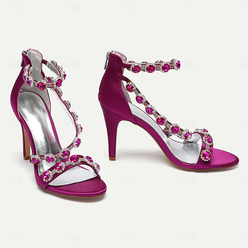 Women's Green Rhinestone Strappy High Heel Sandals – Elegant Satin Stiletto Heels for Weddings, Prom, Cocktail Parties & Formal Events3