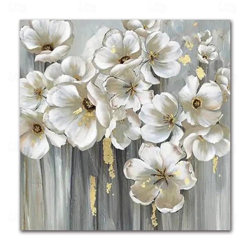 Mintura Handmade White Flowers Oil Paintings On Canvas Wall Art Decoration Modern Abstract Pictures For Home Decor Rolled Frameless Unstretched Painting4