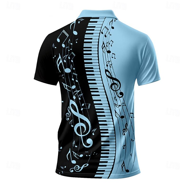 Music Festival Men's Music Polo Shirts Golf Shirt Short Sleeve Polo Shirts Collared Shirts Casual Vacation Wear Festival Wear Party Outfits Buttons 3D Print Spring & Summer White Blue3