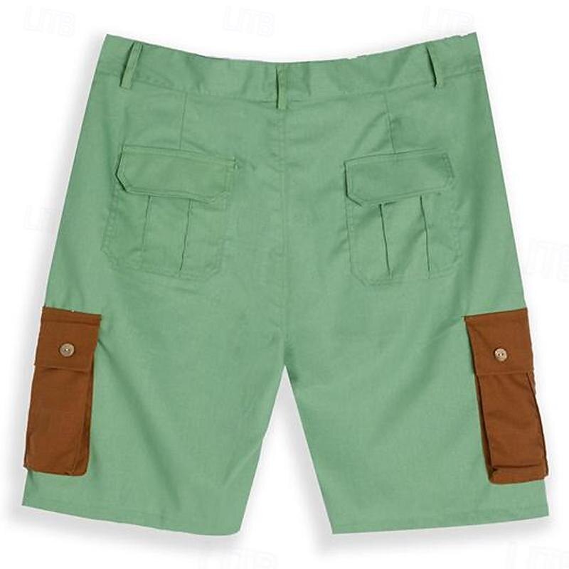 Men's Shorts Linen Shorts Summer Shorts Patchwork Pocket Color Block Comfort Breathable Short Casual Daily Holiday Fashion Designer Green Khaki3