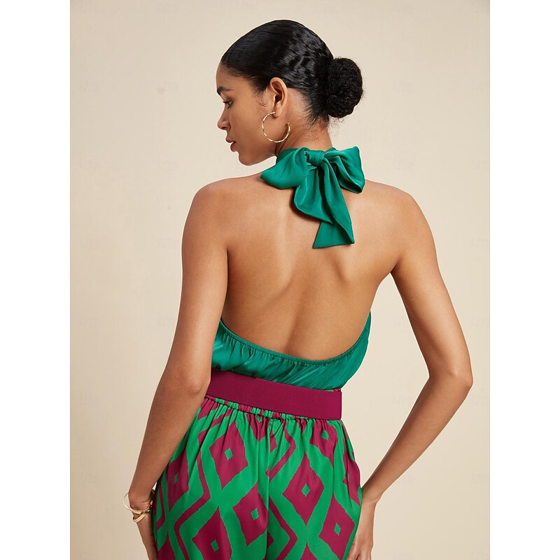 Satin Solid Knot Tie Back Sleeveless Top2