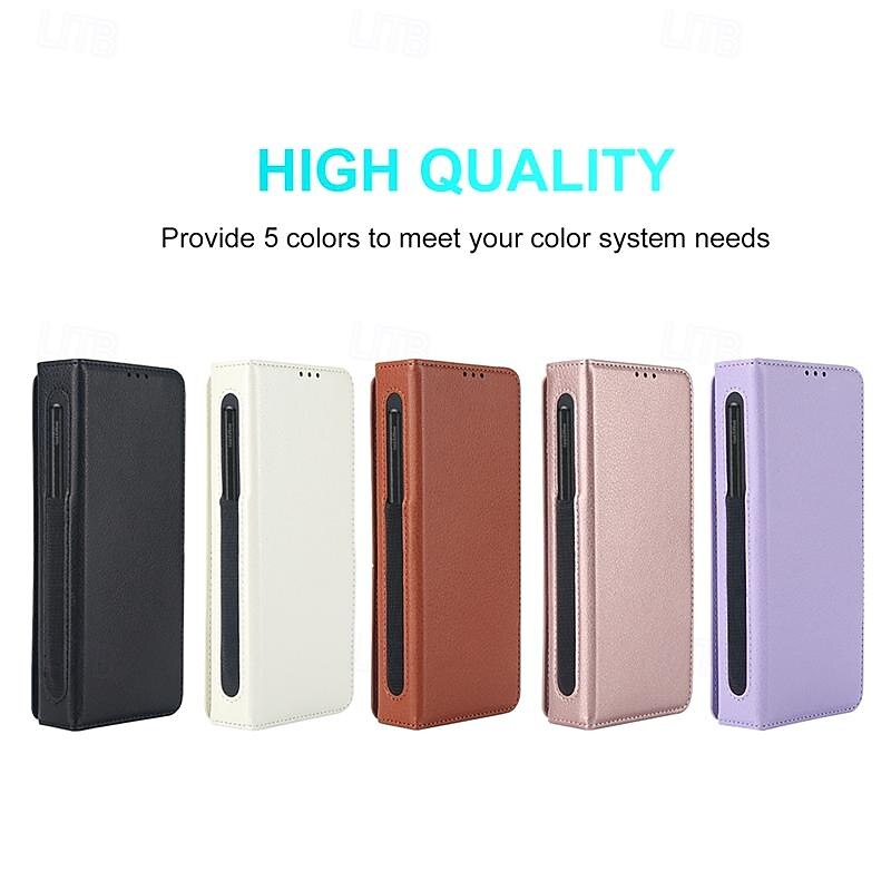 Phone Case For Samsung Galaxy Z Fold 7 Z Fold 6 Z Fold 5 Z Fold 4 Z Fold 3 Back Cover with Stand Holder with Pen Slot Holder Card Slot Retro PC PU Leather