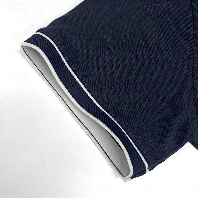 Men's Polo Shirt Golf Shirt Work Casual Lapel Ribbed Polo Collar Short Sleeve Basic Modern Color Block Patchwork Button Spring & Summer Regular Fit Black Burgundy Navy Blue Polo Shirt4