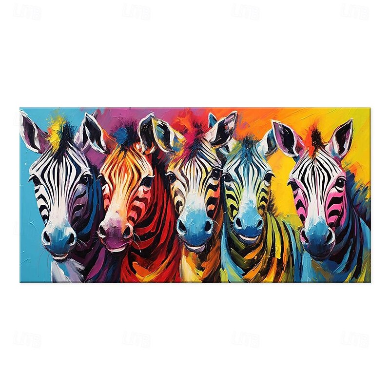 Handmade Oil Painting Canvas Wall Art Decoration Modern Cute Cartoon Animal Colorful Zebra for Children's Room Home Decor Rolled Frameless Unstretched Painting2