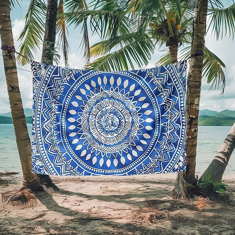 Mandala Bohemian Blue Green Hanging Tapestry Wall Art Large Tapestry Mural Decor Photograph Backdrop Blanket Curtain Home Bedroom Living Room Decoration3