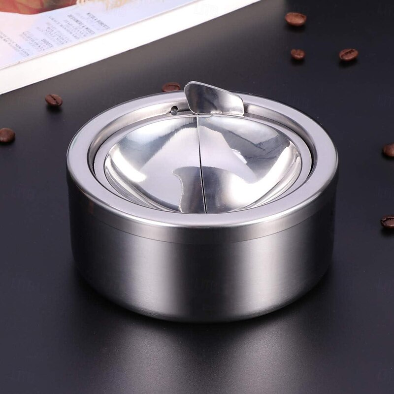 Round Push Down Ashtray Stainless Steel Ash Container Pocket Ashtray Outdoor Tabletop Ashtrays Decorative Wind Resistant Cigarette Ash Holder Desktop Ornament for Home Bar3