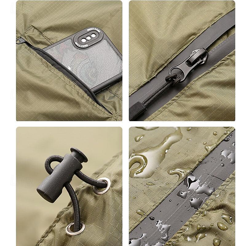 Unisex Hiking Raincoat Outdoor Waterproof Lightweight Rip-resistant Hiking Outfits Hiking Clothes Spring Autumn / Fall Hoodie Raincoat Rain Poncho Solid Color Black Army Green3