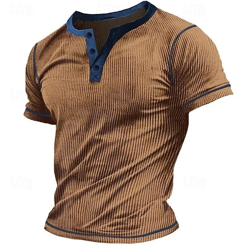 Men's Waffle Henley Shirt Tee Top Solid Color Henley Outdoor Casual Short Sleeve Button Clothing Apparel Polyester Fashion Designer Comfortable4
