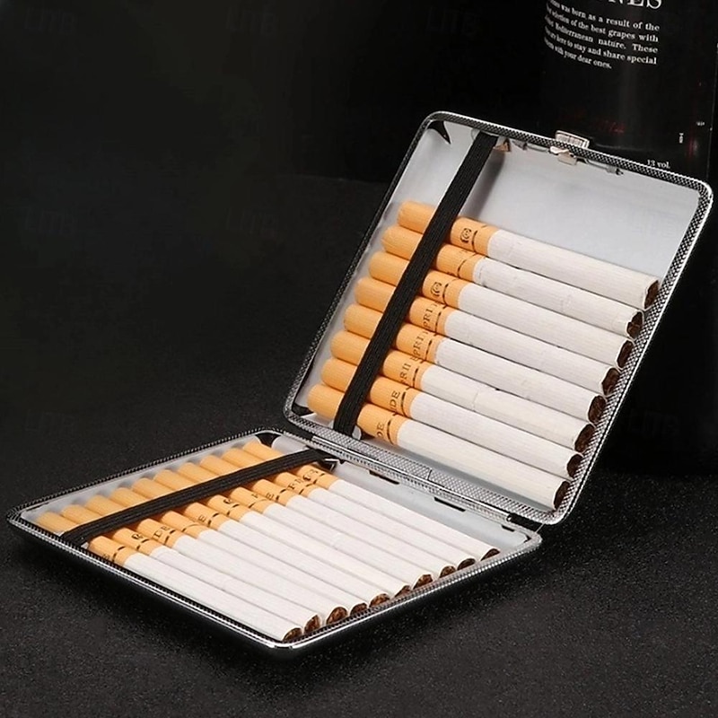 Leather Cigarette Case with Elastic Strap, Metal Frame, Holds 20 Cigarettes, Protective Holder for Hand-Rolled Cigarettes2