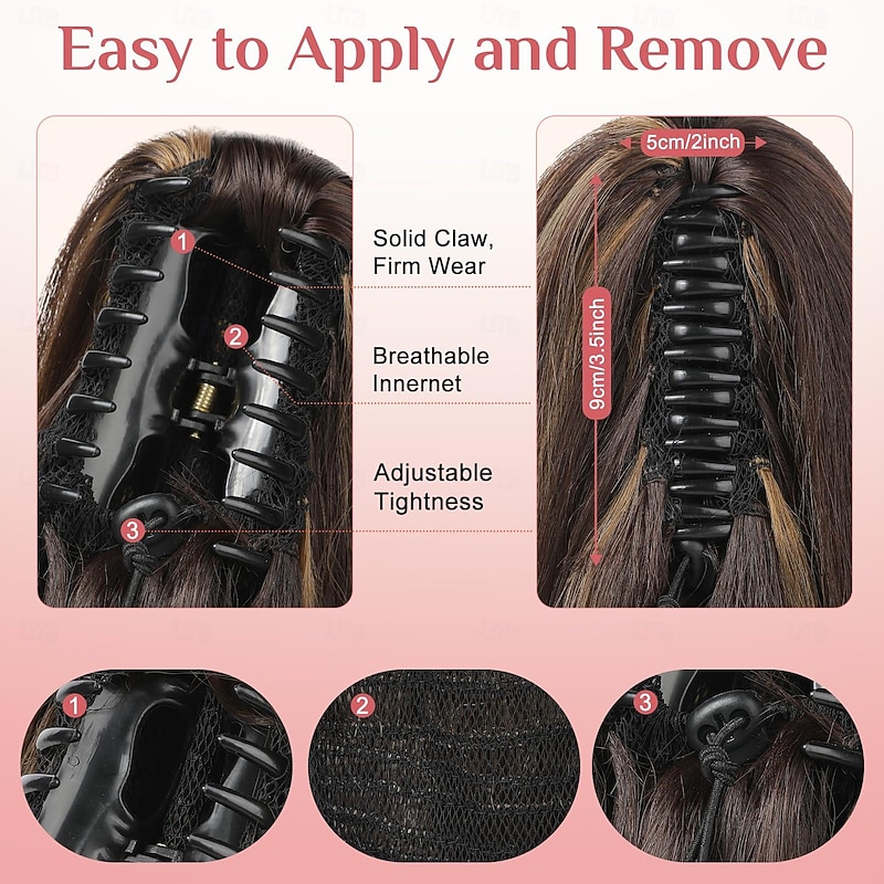 Ponytail Extension, 14" Short Claw Clip in Ponytail Straight for Short Hair Multi-Layered Fake Pony Tails Hair Extensions Heat-Resistant Hair Extensions Ponytail Brown with Caramel Highlights4
