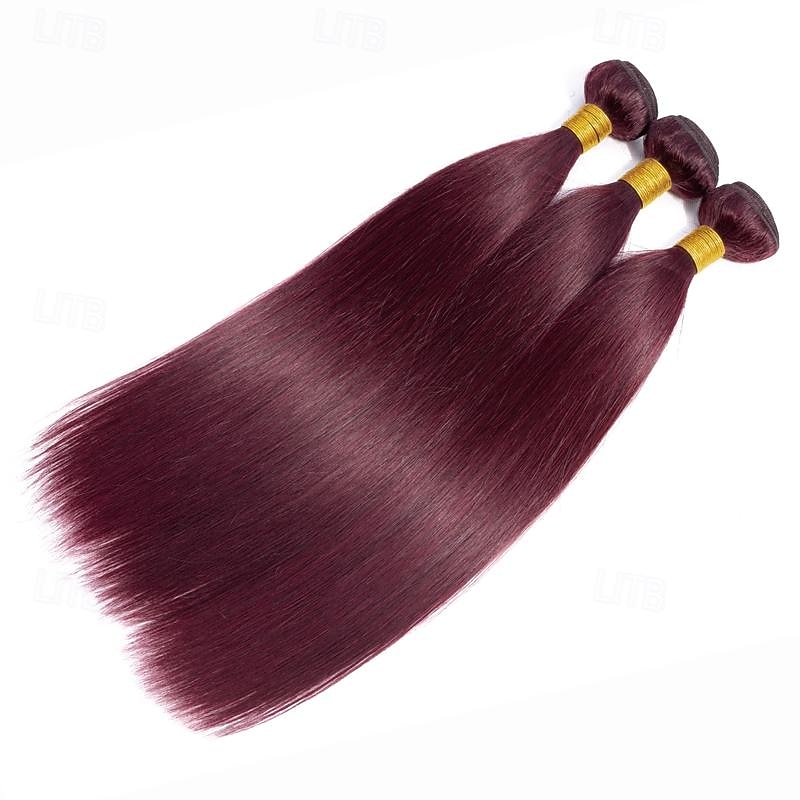 Wine Red #99J Remy Human Hair Weave 12-30 inch Long Silky Straight Unprocessed Virgin Brazilian Hair Weft Extensions for Women 3PCS4
