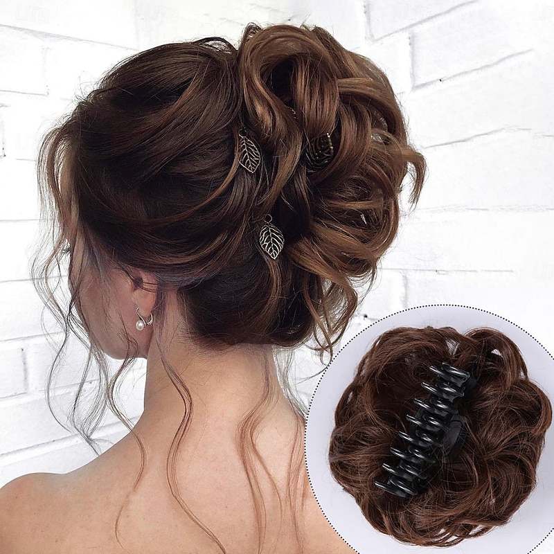 Claw Clip Hair Piece Synthetic Hair Buns Wavy Curly Chignon Hair Bun Extensions Tousled Updo Hair Buns Claw Ponytail Hairpieces Hair Scrunchie with Clip for Women3