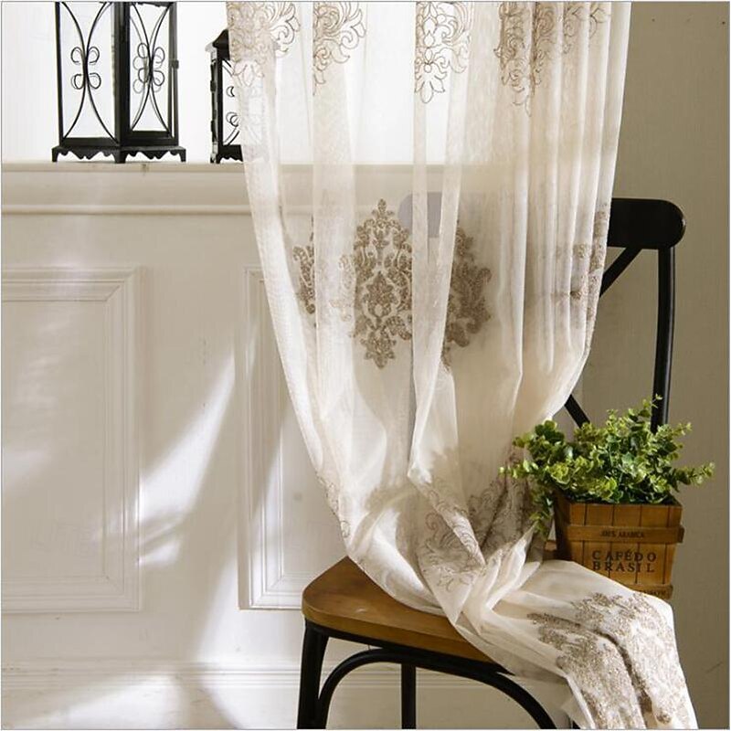 2Pcs European Court Style Embroidered Window Curtains For Living Rooms Bedrooms Dining Rooms Study Rooms Semi Transparent Curtains4